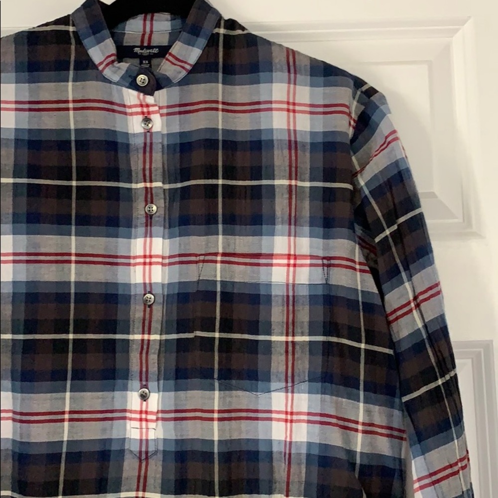 Madewell navy white red plaid tunic top - Picture 2 of 7